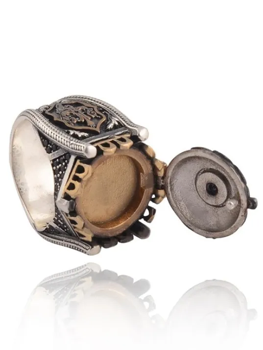 Kubbe Detaylı Yanları İşlemeli İçi Açılabile Erkek 925 Ayar Gümüş Yüzük GYZTASKUBBE-GMS