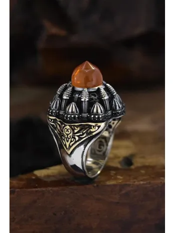 İslam Usta Tasarımı Turuncu Kubbe Model Gümüş Erkek Yüzük GYZISLMSTM8-GMS