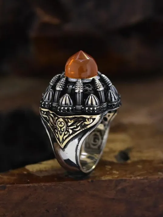 İslam Usta Tasarımı Turuncu Kubbe Model Gümüş Erkek Yüzük GYZISLMSTM8-GMS İslam Usta Tasarımı Turuncu Kubbe Model Gümüş Erkek Yüzük GYZISLMSTM8-GMS