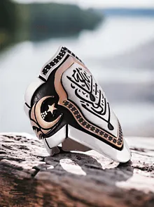 Erkek Gümüş Yüzük - 925 Ayar LA GALİBE İLLALLAH İşlemeli Gümüş Zihgir