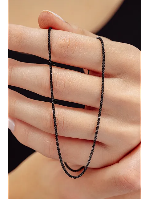 Kadın Çelik Kolye - İnce Kibar Siyah Polo Model Kadın Kolye