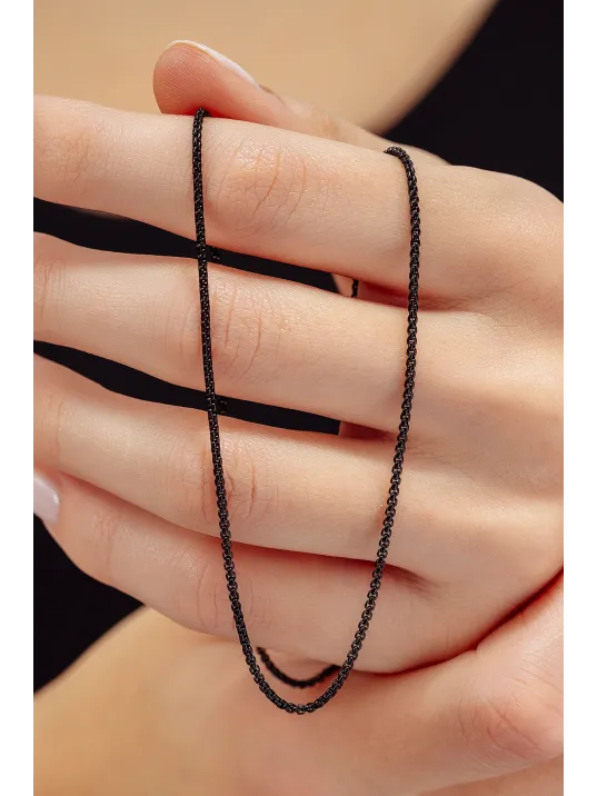 Kadın Çelik Kolye - İnce Kibar Siyah Polo Model Kadın Kolye