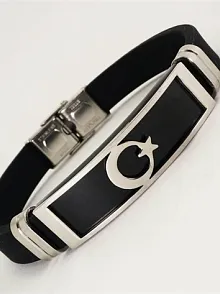 Ay Yıldız Bayraklı Kauçuk Çelik Erkek Bileklik