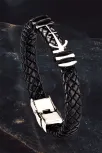 Erkek Çelik Bileklik - Deri Örgülü Çapa Model Çelik Bileklik