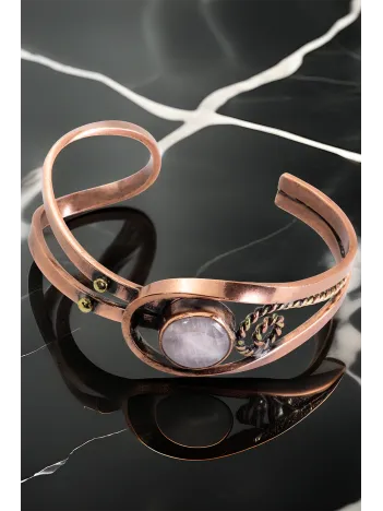 Kadın Bakır Bileklik - Sedef Taşı Burgu Model Kadın Bilezik Metal Kutu ve Doğal Taşlar