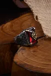 Kırmızı Zirkon Taşlı Yanı Kapı Duvar Sur Motif Erkek Gümüş Yüzük