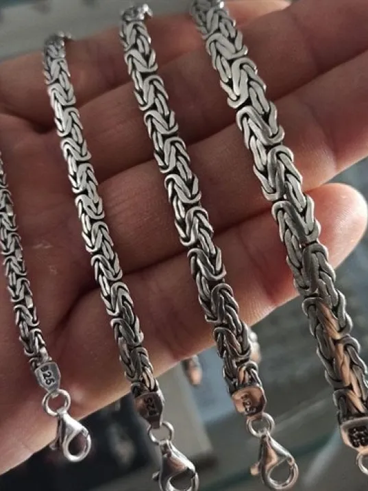 Yassı-Ezme Kral Zincir Gümüş Erkek Bileklik Künye