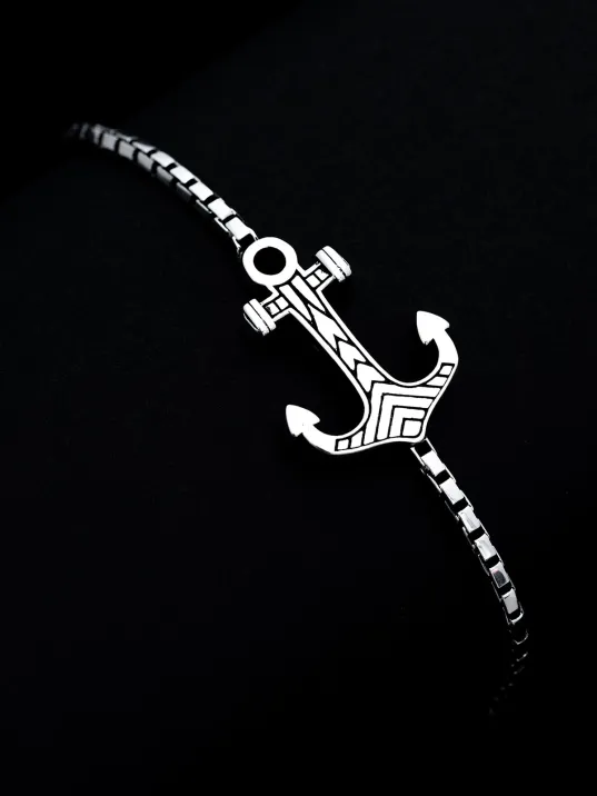 Erkek Gümüş Bileklik - Küp Zincirli Çapa Model Gümüş Bileklik