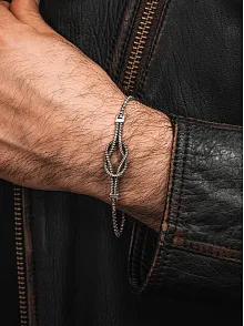 Erkek Gümüş Bileklik - Küp Zincirli Gemici Düğümü Model 2 Gümüş Bileklik