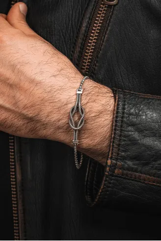 Erkek Gümüş Bileklik - Küp Zincirli Gemici Düğümü Model 2 Gümüş Bileklik