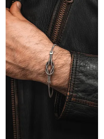 Erkek Gümüş Bileklik - Küp Zincirli Gemici Düğümü Model 2 Gümüş Bileklik