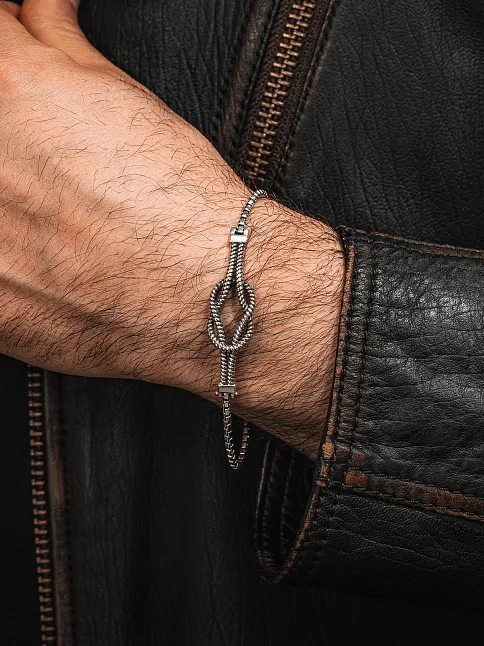 Erkek Gümüş Bileklik - Küp Zincirli Gemici Düğümü Model 2 Gümüş Bileklik