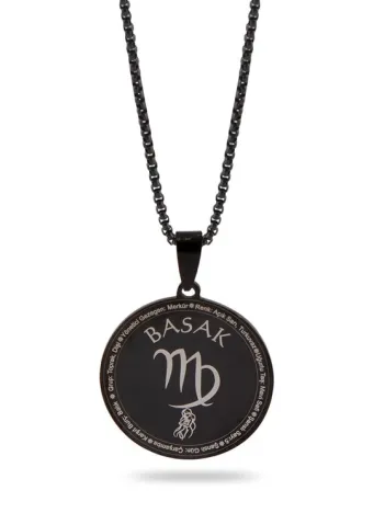 Başak Burcu Kolyesi Çelik Kolye Siyah Polo Zincir Cklbasakbr1-syh
