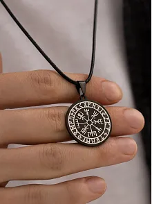 Viking Pusulası - Erkek Kolye - Viking Pusulası Model Siyah Renk Erkek Çelik Kolye - 316 L Paslanmaz Çelik