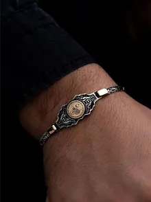 Erkek Gümüş Bileklik - Osmanlı Tuğralı Kral Zincirli 925 Ayar Gümüş Bileklik