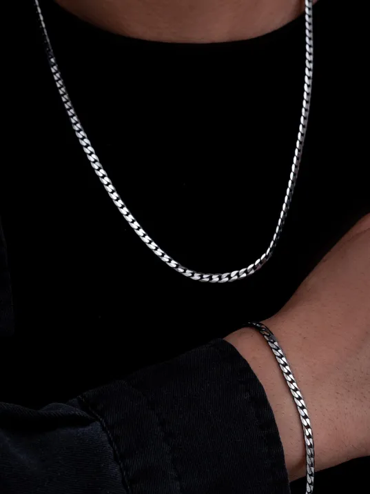 Erkek Gümüş Kolye Bileklik Set - 925 Ayar 4 mm Oksitli Ezme Gurmet Zincir Gümüş Kolye Bileklik Set Erkek Gümüş Kolye Bileklik Set - 925 Ayar 4 mm Oksitli Ezme Gurmet Zincir Gümüş Kolye Bileklik Set