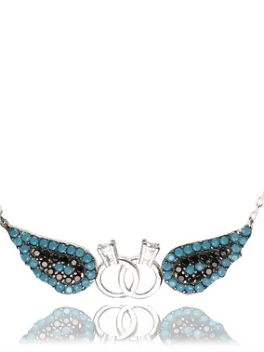 Çift Tektaşlı Kanatlı Bayan Gümüş Kolye Orta Boy Çift Tektaşlı Kanatlı Bayan Gümüş Kolye Orta Boy