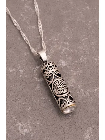 Hatlı Gümüş Kadın Cevşen Muska Kolye Zincir