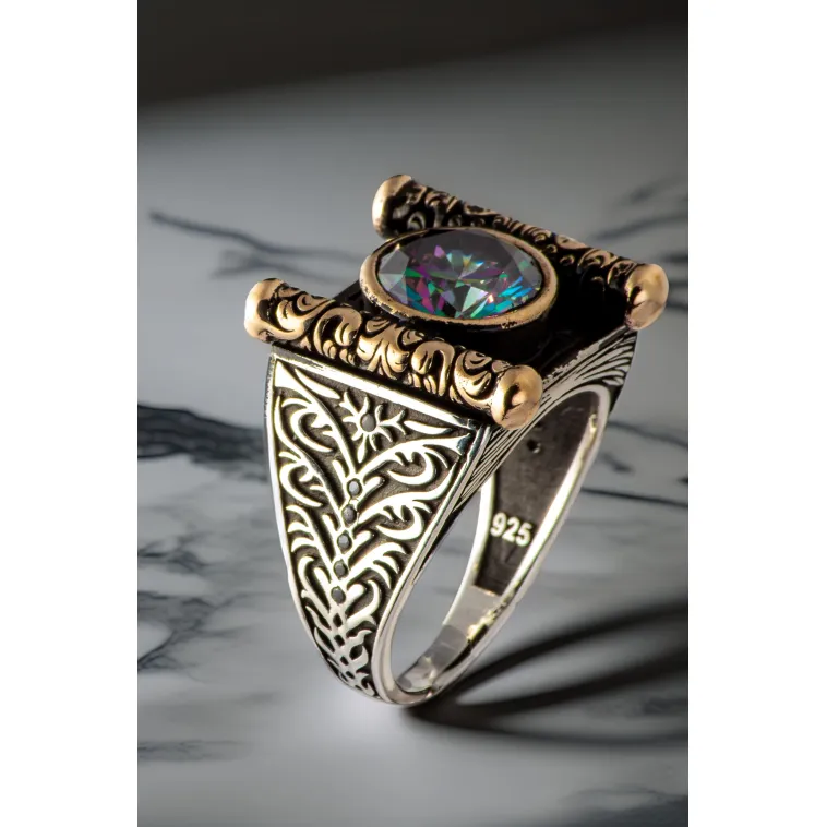Erkek Mistik Topaz Taşlı Kitap Motifli 925 Ayar Gümüş Yüzük Erkek Mistik Topaz Taşlı Kitap Motifli 925 Ayar Gümüş Yüzük