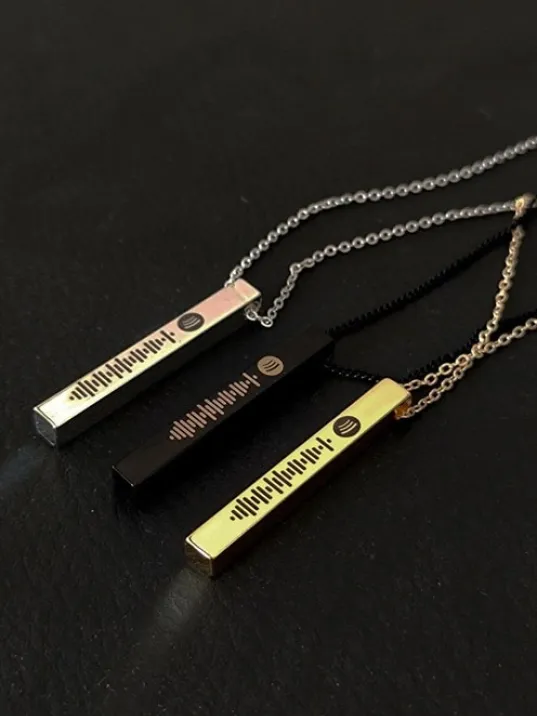 Spotify Şarkı Kodlu Bijuteri Siyah Bar Çubuk Kolye Blok Zincir CKLSPOTYKLY-GMS