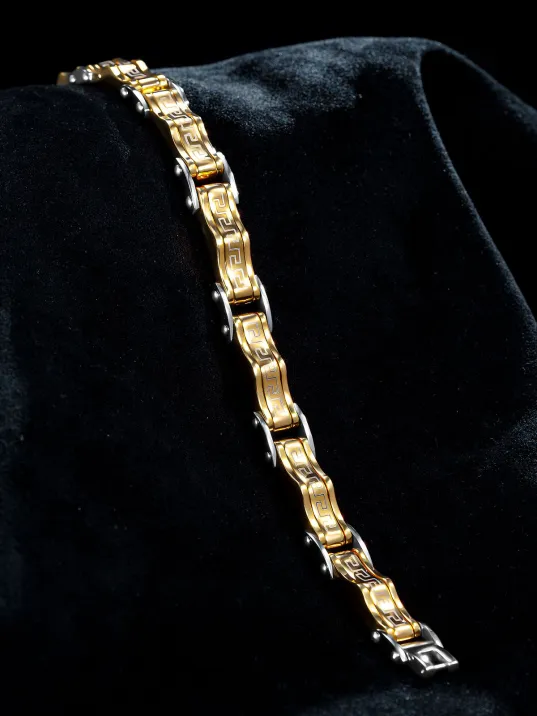 Grek Dalgalı Çelik Sarı Erkek Bileklik Künye Cblaltgrek1