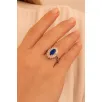 Kadın Gümüş Yüzük - Damla Model Safir Taşlı Baget Süslemeli Rodyumlu Kadın Yüzük Kadın Gümüş Yüzük - Damla Model Safir Taşlı Baget Süslemeli Rodyumlu Kadın Yüzük
