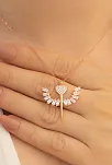 Kadın Gümüş Kolye - Zirkon Taşlı Rose Kalpli Mikailin Kılıcı Model 2 Kadın Gümüş Kolye