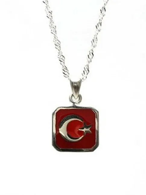 Türk Bayrağı Bayan Gümüş Kolye