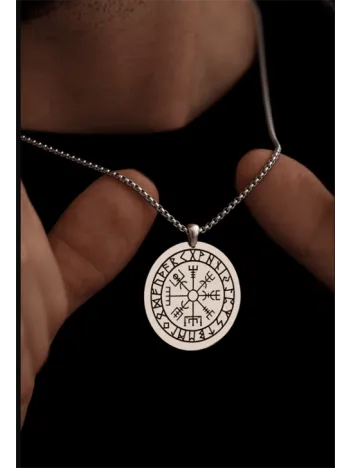 Viking Pusulası - Erkek Kolye - Viking Pusulası Model Erkek Çelik Kolye - 316 L Paslanmaz Çelik