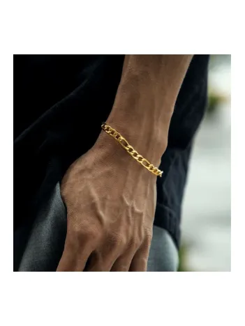 18 Ayar Gerçek Altın Kaplama Kararmayan 5 Mm Erkek Gümüş Bileklik Figaro Model