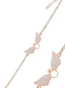Zirkon Taşlı Rose Tektaşlı Melek Kanadı Gümüş Kadın Bileklik GBLTKTSKND1-ROS