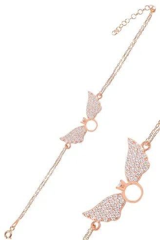 Zirkon Taşlı Rose Tektaşlı Melek Kanadı Gümüş Kadın Bileklik GBLTKTSKND1-ROS