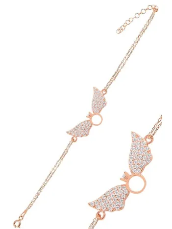 Zirkon Taşlı Rose Tektaşlı Melek Kanadı Gümüş Kadın Bileklik GBLTKTSKND1-ROS