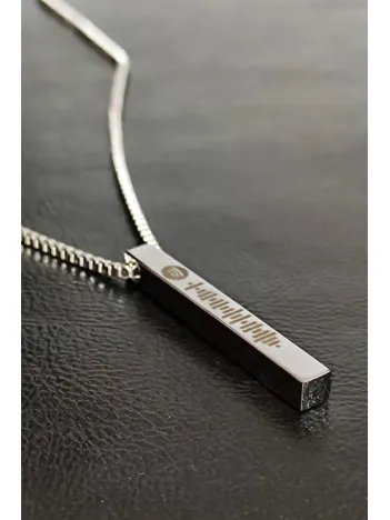 Spotify Şarkı Kodlu Çelik Gümüş Bar Çubuk Kolye Blok Zincir CKLSPOTYKLY-GMS