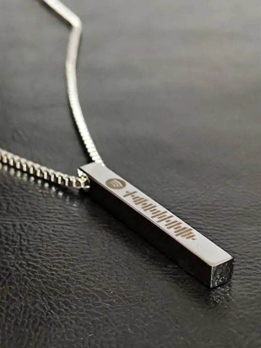 Spotify Şarkı Kodlu Çelik Gümüş Bar Çubuk Kolye Blok Zincir CKLSPOTYKLY-GMS