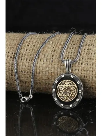 Hz. Süleyman Mührü Oval Model Gümüş Erkek Kolye