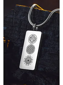 Kadın Erkek Zincir Kolye - Hz Süleyman Mührü, Yaşam Çiçeği, Sri Yantra İşlemesi, Paslanmaz Çelik