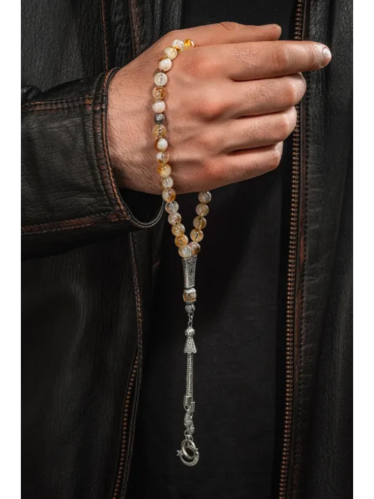 Erkek Doğaltaş Tespih - Doğal Sitrin (Citrine) Taşlı Tesbih