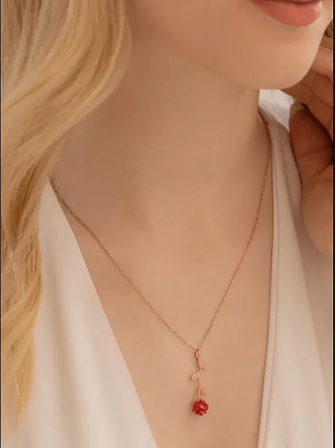Zirkon Taşlı Rose Gül Çiçeği Model 2 Kadın Gümüş Kolye Gklglcckmd2-ros