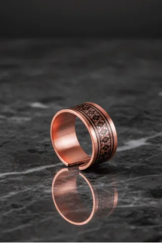Kadın Bakır Yüzük - Anna Model Özel Baskı Metal Kutu Ve Kuvars Taşı