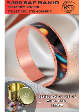 Kadın Bakır Bileklik - Andrelina Model Özel Baskı Metal Kutu Ve Doğal Taşlar