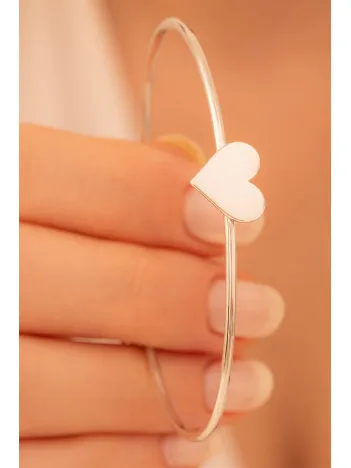 Kadın Gümüş Bileklik - El Yapımı Gümüş Kalp Motifli Kadın Bileklik Kelepçe