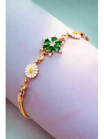 Altın Kaplama Nergis Çiçeği Zirkon Taşlı Gümüş Bileklik-Mor