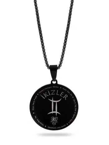 Ikizler Burcu Kolyesi Kadın Erkek Çelik Kolye Siyah Polo Zincir Cklıkzlerbr-syh