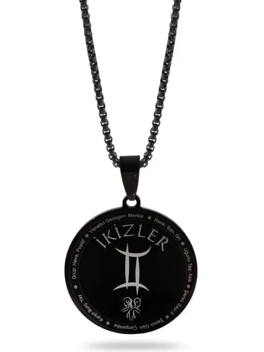Ikizler Burcu Kolyesi Kadın Erkek Çelik Kolye Siyah Polo Zincir Cklıkzlerbr-syh