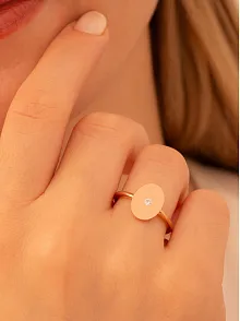 Kadın Gümüş Yüzük - El İşçiliği Rose Kaplama Elips Motifli Zirkon Taşlı Kadın Yüzük