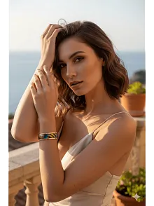 Kadın Bakır Bileklik - Laura Model Özel Baskı Metal Kutu Ve Kuvars Taşı