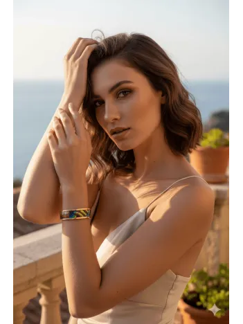 Kadın Bakır Bileklik - Laura Model Özel Baskı Metal Kutu Ve Kuvars Taşı