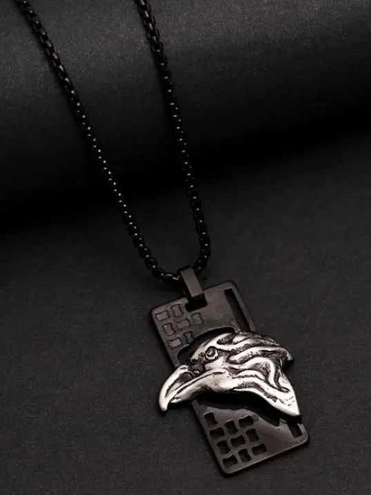 Erkek Çelik Kolye - Kartal Kafası Motifli Çelik Kolye