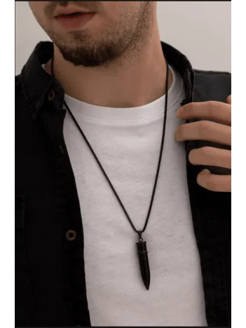 Erkek Kolye - Mermi Kurşun Model Erkek Siyah Çelik Kolye - 316 L Paslanmaz Çelik Kolye